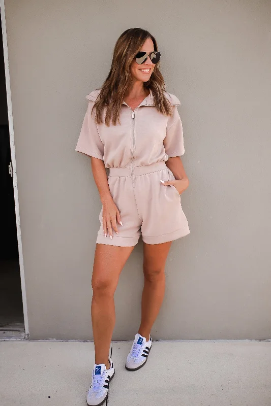 Active Aura Collared Romper in Mocha