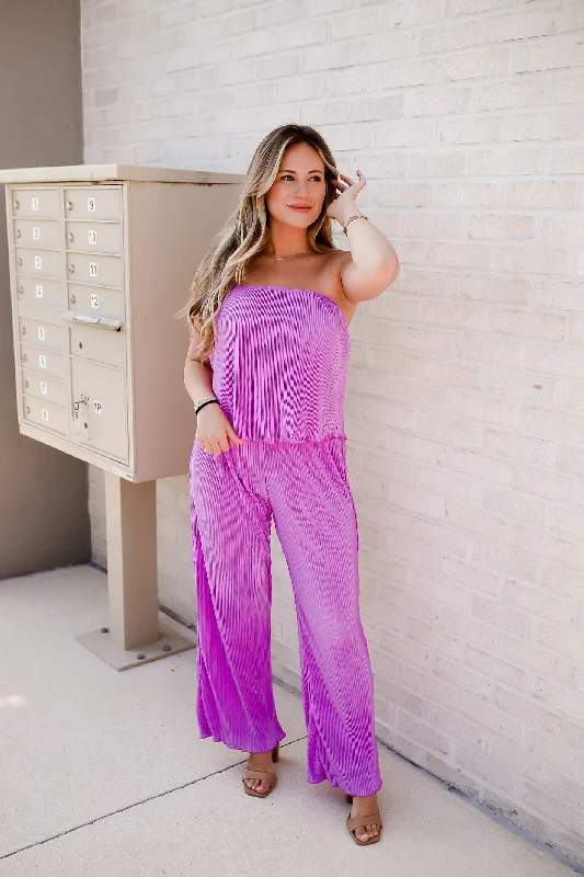 Gretchen Tube Top and Pleated Pants Set - Purple