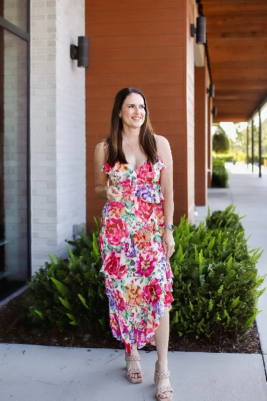 Heavenly Hues Floral Ruffled Midi Dress