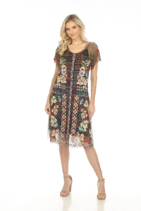 Johnny Was Biya Remy Mesh Embroidered Slip Dress Boho Chic B37123