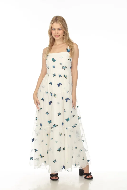 Johnny Was Love White Rosarito Butterfly Sleeveless Maxi Dress Boho Chic L34022-E