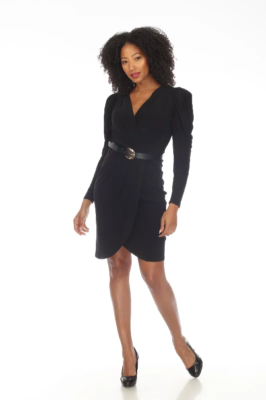 Joseph Ribkoff Black Belted Draped Faux Wrap Mini Dress 233075