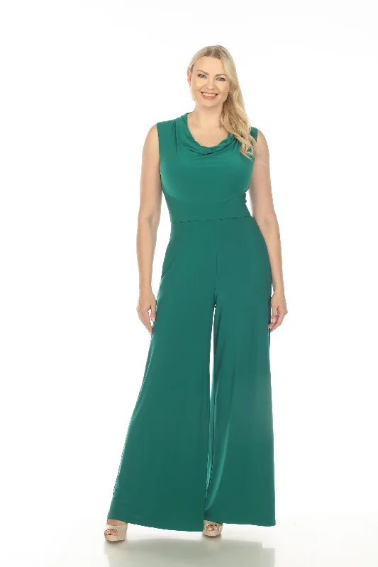 Joseph Ribkoff True Emerald Green Cowl Neck Sleeveless Wide-Leg Jumpsuit 233727