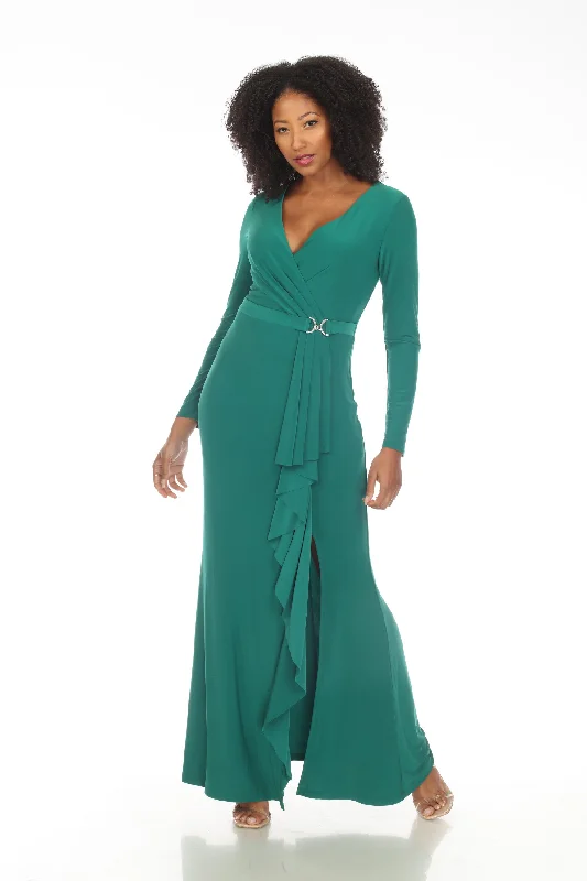 Joseph Ribkoff True Emerald Green Faux Wrap Frilled Long Dress 233788