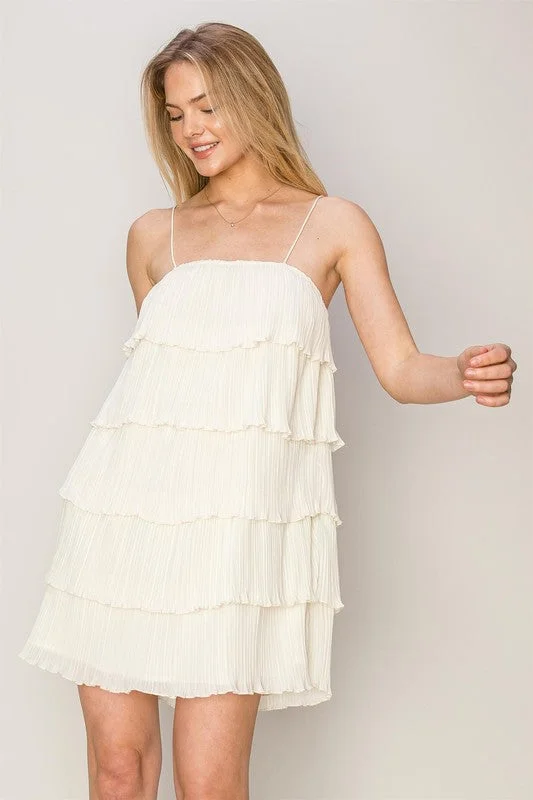 One Last Dance Pleated Tiered Dress - Cream