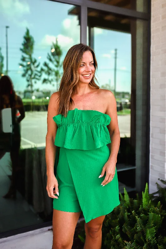 Ruffled Tube Romper - Green