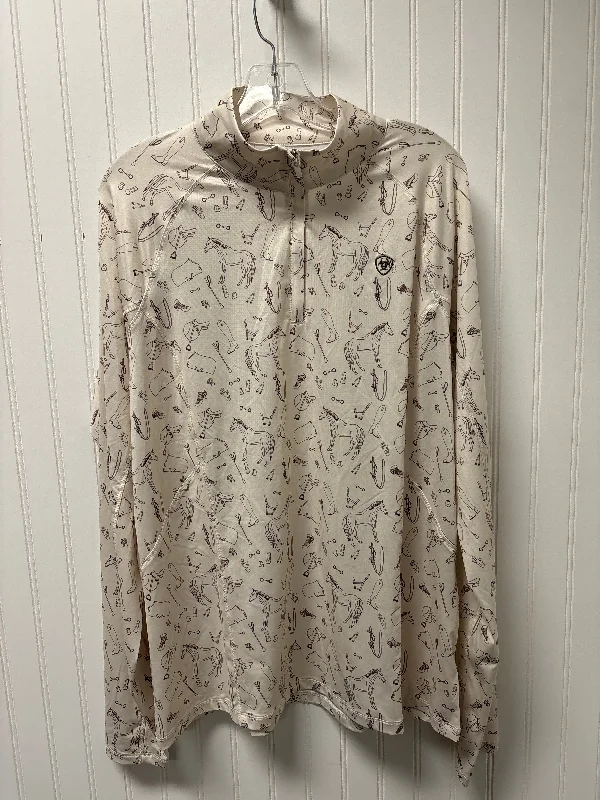 Athletic Top Long Sleeve Collar By Ariat In Beige, Size: 1x