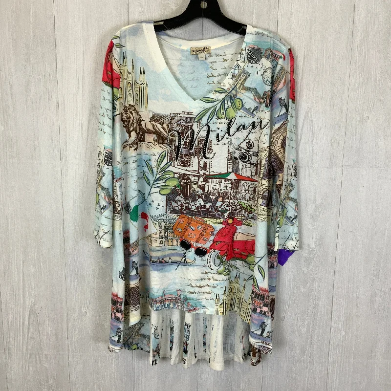 Multi-colored Top 3/4 Sleeve One World, Size Xl