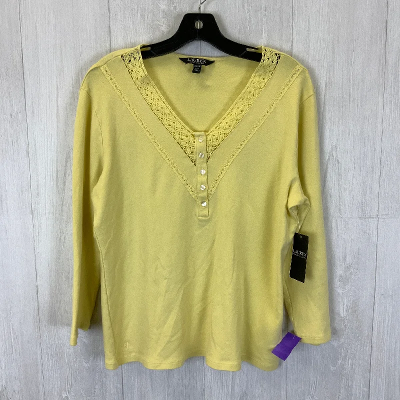 Top 3/4 Sleeve Basic By Lauren By Ralph Lauren In Yellow, Size: Xl