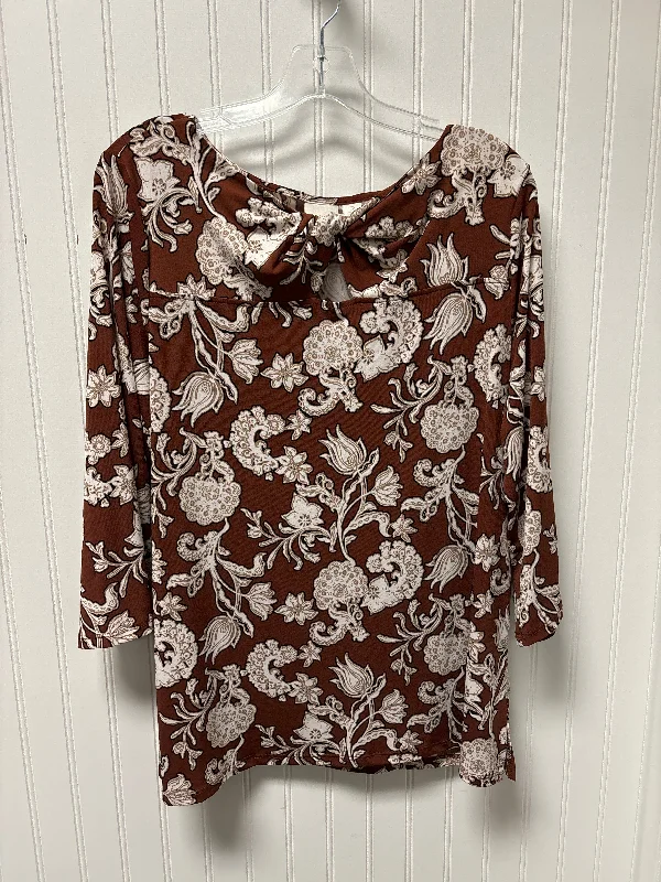 Top 3/4 Sleeve By Chicos In Brown, Size: L