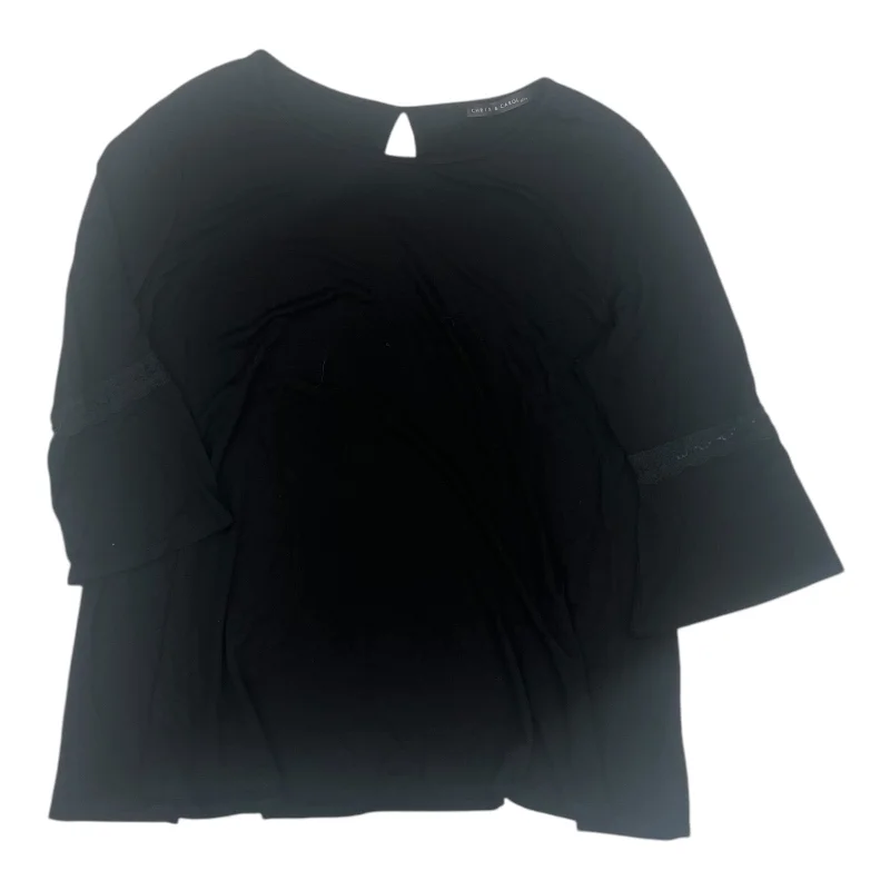 Top 3/4 Sleeve By Chris And Carol In Black, Size:1X