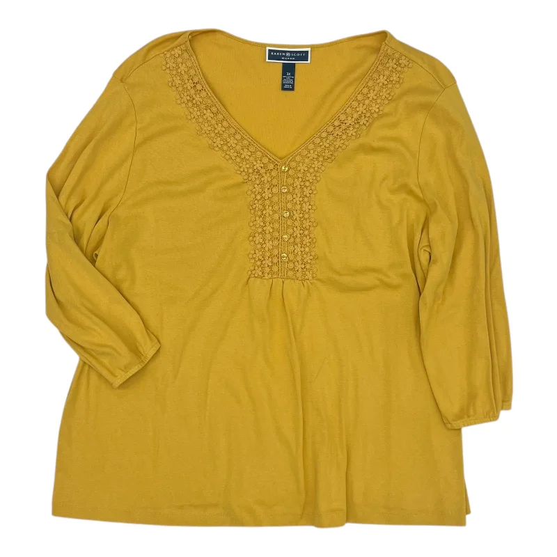 Top 3/4 Sleeve By Karen Scott In Yellow, Size:3X