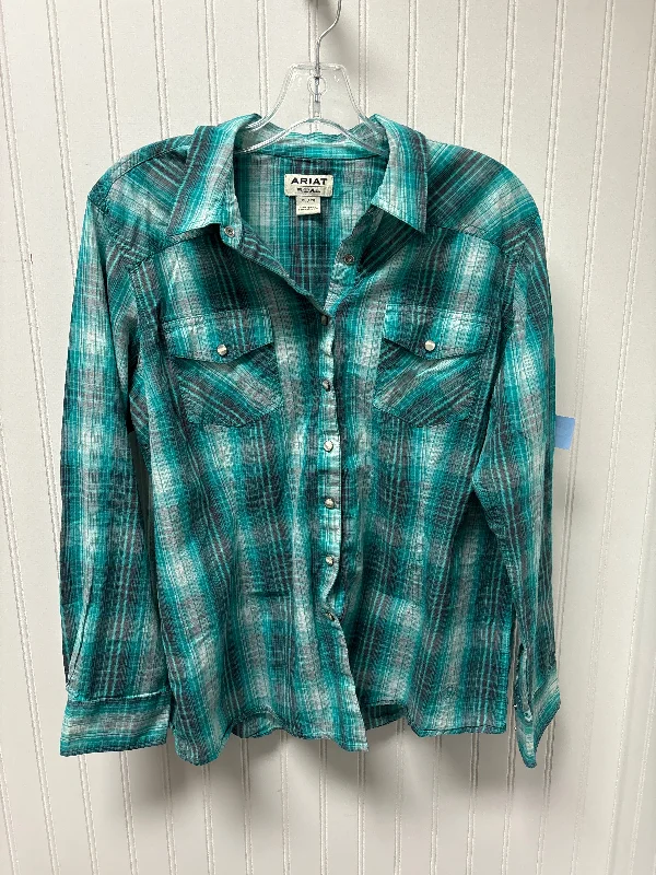 Top Long Sleeve By Ariat In Teal, Size: Xl