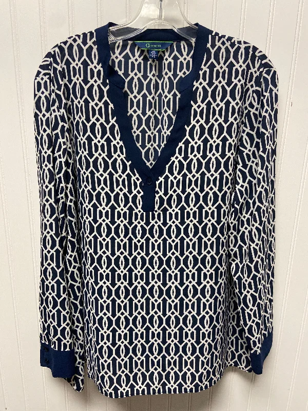 Top Long Sleeve By C Wonder In Blue & White, Size: L