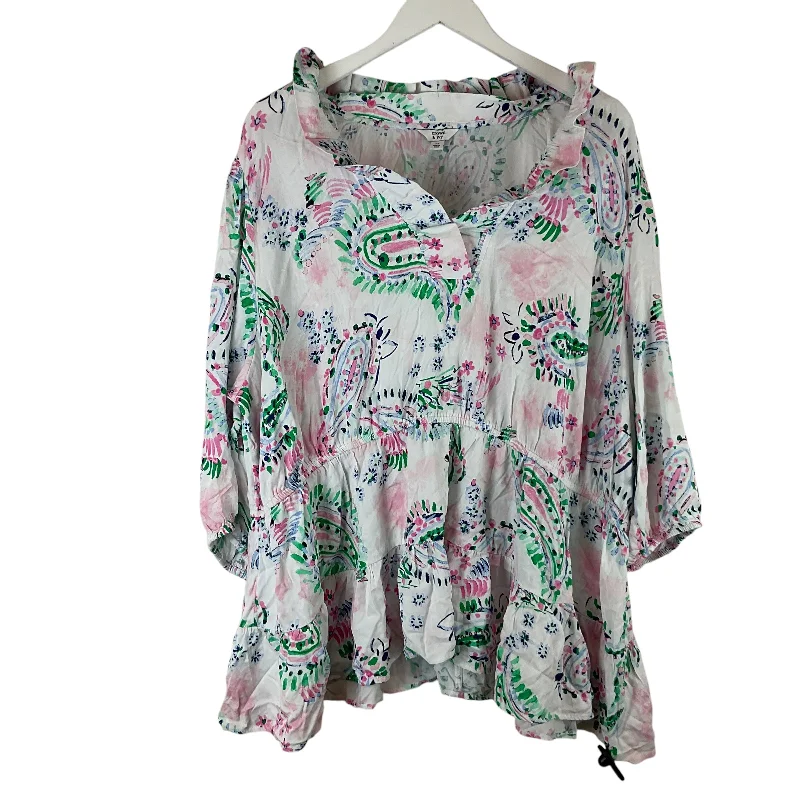 Top Long Sleeve By Crown And Ivy In Green & Pink, Size: 4x