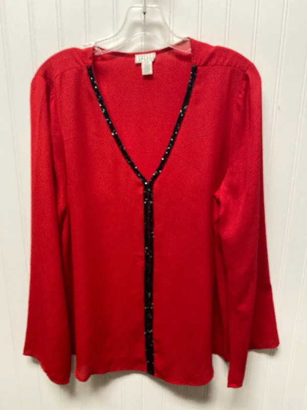 Top Long Sleeve By Spense In Black & Red, Size: L