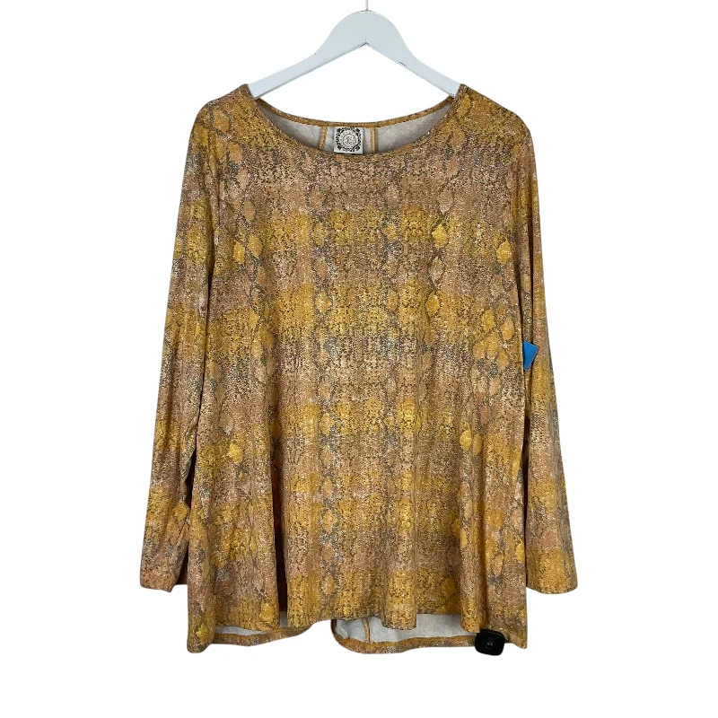 Top Long Sleeve By Tru Self In Snakeskin Print, Size: 2x