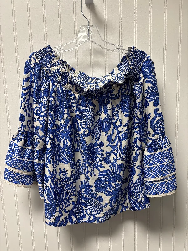 Top Long Sleeve Designer By Lilly Pulitzer In Blue & White, Size: M