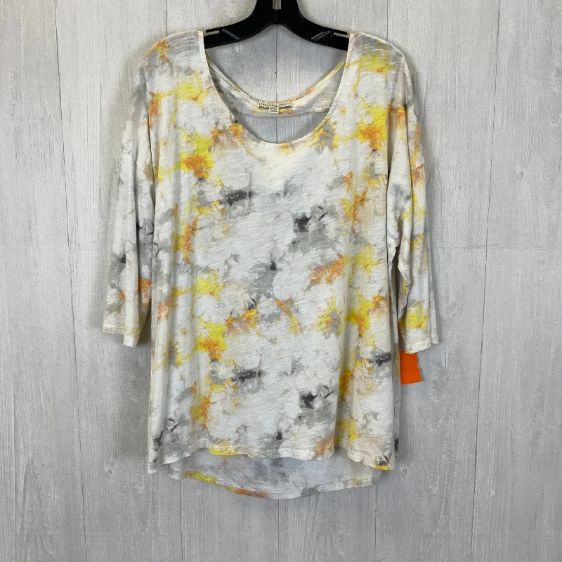 White Orange Top 3/4 Sleeve Basic Cato, Size 2x