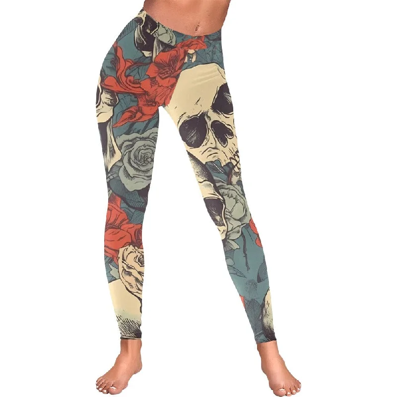 These Women's Skull Pattern Low Rise Leggings Will Have You Looking Stylish & Feeling Comfortable