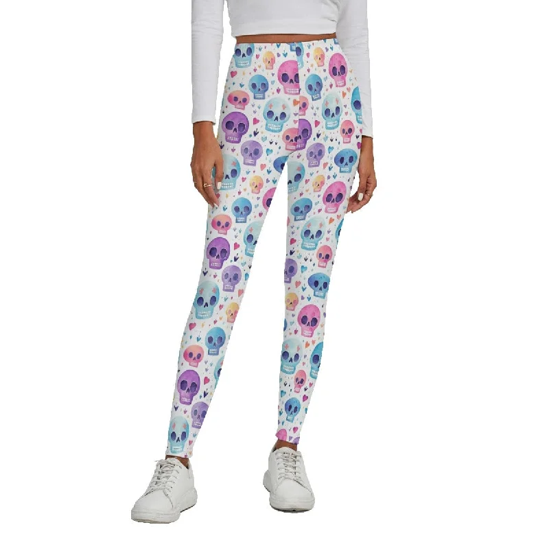 Women's Colorful Skulls Leggings Plus Fleece