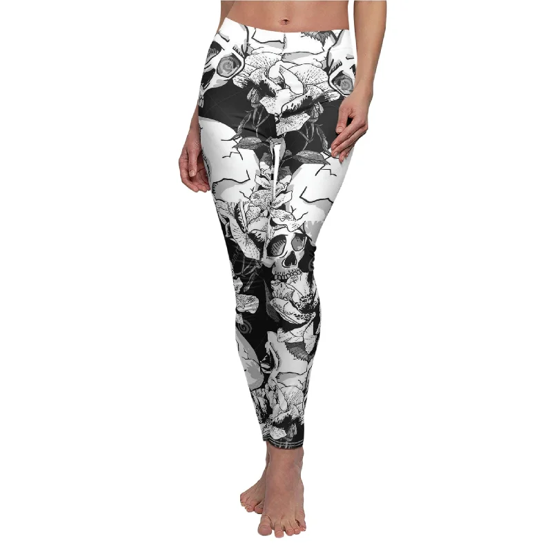 Women's Skull Floral Grey & Black Casual Leggings