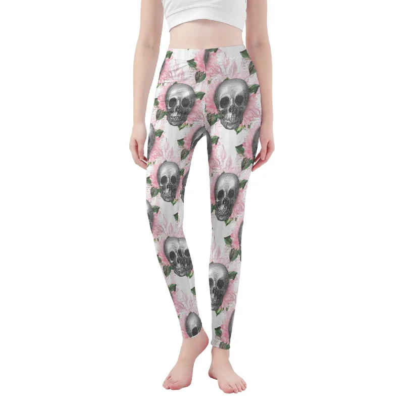 Women's Skulls Pink Floral Leggings